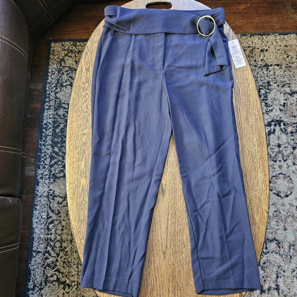 Nanette Lepore Stretch O Ring Belted Ankle Length Dress Pants Navy Size 12 NEW - Picture 2 of 12